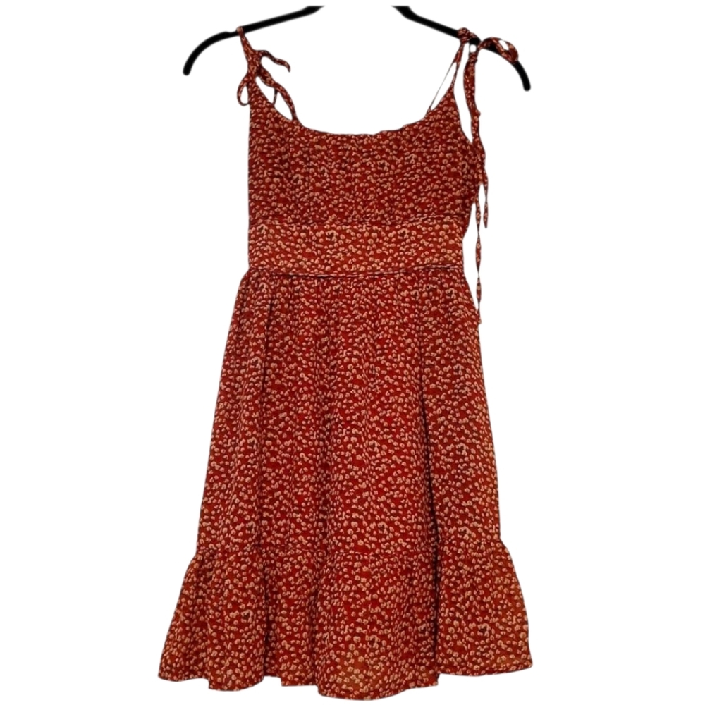 Floral Rust Sundress Spaghetti Straps Size Small